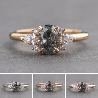 1.45 Carat Canadian Salt and Pepper Oval Diamond Engagement Ring, Charlotte Setting