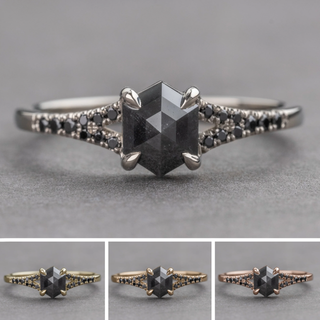 1.81 Carat Black Hexagon Diamond Engagement Ring, Black Diamond Evie Setting