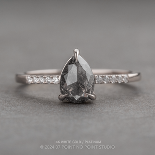 1.29 Carat Black Salt and Pepper Pear Diamond Engagement Ring, Juliette Setting