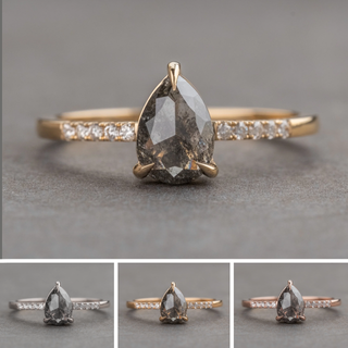 1.29 Carat Black Salt and Pepper Pear Diamond Engagement Ring, Juliette Setting