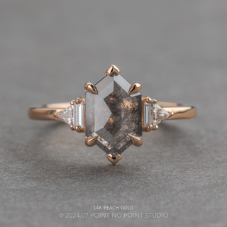 1.50 Carat Salt and Pepper Hexagon Diamond Engagement Ring, Beatrice Setting
