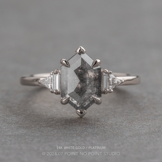 1.50 Carat Salt and Pepper Hexagon Diamond Engagement Ring, Beatrice Setting