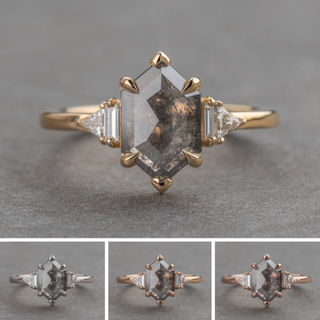 1.50 Carat Salt and Pepper Hexagon Diamond Engagement Ring, Beatrice Setting