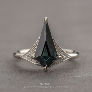 1.86 Carat Teal Kite Sapphire and Diamond Engagement Ring, Aela Setting, Point No Point Studio. Available in a variety of metal types. Eco-friendly, Recycled Metals, Conflict Free.