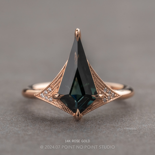 1.86 Carat Teal Kite Sapphire and Diamond Engagement Ring, Aela Setting, Point No Point Studio. Available in a variety of metal types. Eco-friendly, Recycled Metals, Conflict Free.