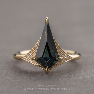 1.86 Carat Teal Kite Sapphire and Diamond Engagement Ring, Aela Setting, Point No Point Studio. Available in a variety of metal types. Eco-friendly, Recycled Metals, Conflict Free.