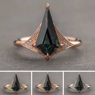 1.86 Carat Teal Kite Sapphire and Diamond Engagement Ring, Aela Setting, Point No Point Studio. Available in a variety of metal types. Eco-friendly, Recycled Metals, Conflict Free.