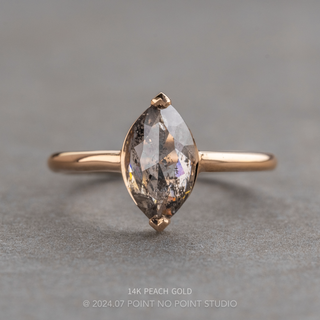 1.43 Carat Salt and Pepper Marquise Diamond Engagement Ring, Charlize Setting, Point No Point Studio. Available in a variety of metal types. Eco-friendly, Recycled Metals, Conflict Free.