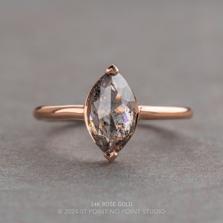1.43 Carat Salt and Pepper Marquise Diamond Engagement Ring, Charlize Setting, Point No Point Studio. Available in a variety of metal types. Eco-friendly, Recycled Metals, Conflict Free.