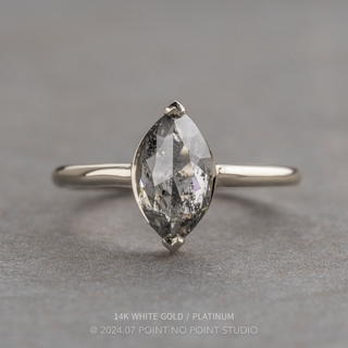 1.43 Carat Salt and Pepper Marquise Diamond Engagement Ring, Charlize Setting, Point No Point Studio. Available in a variety of metal types. Eco-friendly, Recycled Metals, Conflict Free.