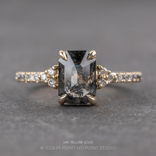2.41 Carat Black Salt and Pepper Emerald Shaped Diamond Engagement Ring, Ombre Quincy Setting, Point No Point Studio. Available in a variety of metal types. Eco-friendly, Recycled Metals, Conflict Free.