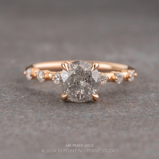 1.78 Carat Salt and Pepper Round Diamond Engagement Ring, Nova Setting, Point No Point Studio. Available in a variety of metal types. Eco-friendly, Recycled Metals, Conflict Free.