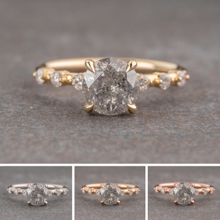 1.78 Carat Salt and Pepper Round Diamond Engagement Ring, Nova Setting, Point No Point Studio. Available in a variety of metal types. Eco-friendly, Recycled Metals, Conflict Free.
