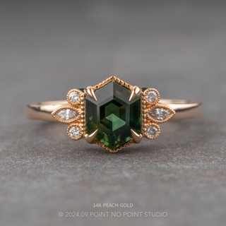1.90 Carat Green Hexagon Sapphire and Diamond Engagement Ring, Vintage Charlotte Setting