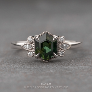1.90 Carat Green Hexagon Sapphire and Diamond Engagement Ring, Vintage Charlotte Setting