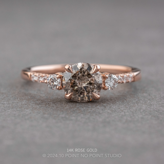 1.27 Carat Salt and Pepper Round Diamond Engagement Ring, Eliza Setting, Point No Point Studio. Available in a variety of metal types. Eco-friendly, Recycled Metals, Conflict Free.