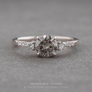 1.27 Carat Salt and Pepper Round Diamond Engagement Ring, Eliza Setting, Point No Point Studio. Available in a variety of metal types. Eco-friendly, Recycled Metals, Conflict Free.