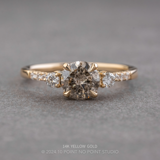 1.27 Carat Salt and Pepper Round Diamond Engagement Ring, Eliza Setting, Point No Point Studio. Available in a variety of metal types. Eco-friendly, Recycled Metals, Conflict Free.