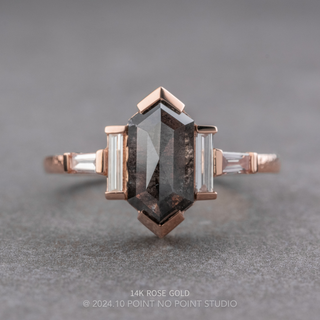 2.67 Carat Black Salt and Pepper Hexagon Diamond Engagement Ring, Bess Setting