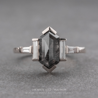 2.67 Carat Black Salt and Pepper Hexagon Diamond Engagement Ring, Bess Setting