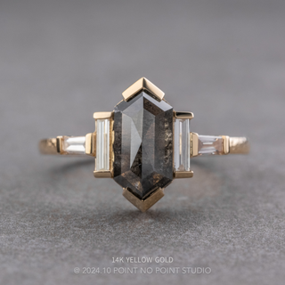 2.67 Carat Black Salt and Pepper Hexagon Diamond Engagement Ring, Bess Setting