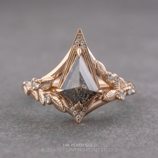 1.45 Carat Black Speckled Kite Diamond Engagement Ring, Thistle Setting