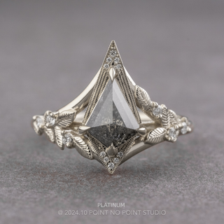 1.45 Carat Black Speckled Kite Diamond Engagement Ring, Thistle Setting