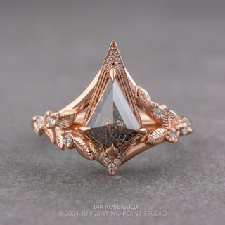 1.45 Carat Black Speckled Kite Diamond Engagement Ring, Thistle Setting