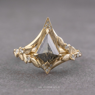 1.45 Carat Black Speckled Kite Diamond Engagement Ring, Thistle Setting