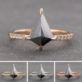 1.72 Carat Black Kite Diamond Engagement Ring, Juliette Setting, Point No Point Studio. Available in a variety of metal types. Eco-friendly, Recycled Metals, Conflict Free.