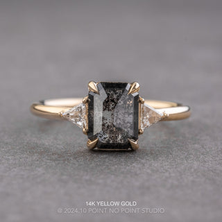 1.37 Carat Black Speckled Emerald Shaped Diamond Engagement Ring, Zoe Setting