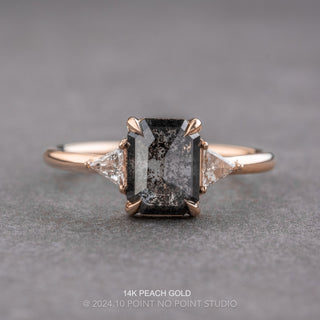 1.37 Carat Black Speckled Emerald Shaped Diamond Engagement Ring, Zoe Setting