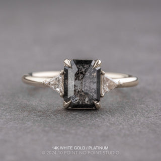1.37 Carat Black Speckled Emerald Shaped Diamond Engagement Ring, Zoe Setting