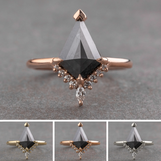 1.34 Carat Black Kite Diamond Engagement Ring, Ava Setting, Point No Point Studio. Available in a variety of metal types. Eco-friendly, Recycled Metals, Conflict Free.