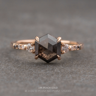 1.11 Carat Black Hexagon Diamond Engagement Ring, Ombre Eliza Setting, Point No Point Studio. Available in a variety of metal types. Eco-friendly, Recycled Metals, Conflict Free.