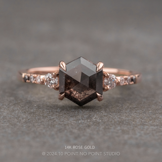 1.11 Carat Black Hexagon Diamond Engagement Ring, Ombre Eliza Setting, Point No Point Studio. Available in a variety of metal types. Eco-friendly, Recycled Metals, Conflict Free.