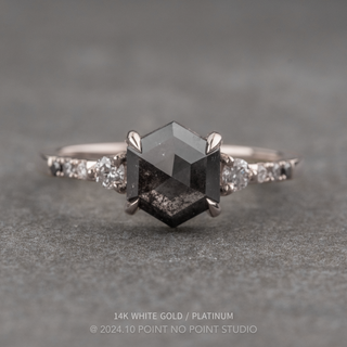 1.11 Carat Black Hexagon Diamond Engagement Ring, Ombre Eliza Setting, Point No Point Studio. Available in a variety of metal types. Eco-friendly, Recycled Metals, Conflict Free.