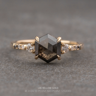 1.11 Carat Black Hexagon Diamond Engagement Ring, Ombre Eliza Setting, Point No Point Studio. Available in a variety of metal types. Eco-friendly, Recycled Metals, Conflict Free.