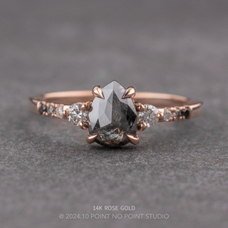 1.43 Carat Black Pear Diamond Engagement Ring, Ombre Eliza Setting, Point No Point Studio. Available in a variety of metal types. Eco-friendly, Recycled Metals, Conflict Free.