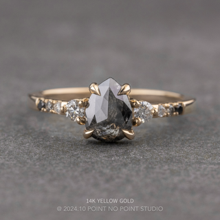 1.43 Carat Black Pear Diamond Engagement Ring, Ombre Eliza Setting, Point No Point Studio. Available in a variety of metal types. Eco-friendly, Recycled Metals, Conflict Free.