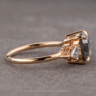 2.59 Carat Black Speckled Asscher Diamond Engagement Ring, Zoe Setting, 14K Peach Gold