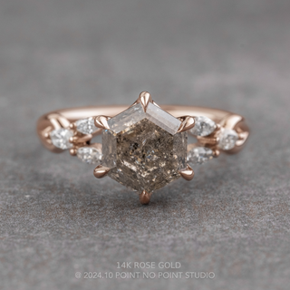 2.04 Carat Salt and Pepper Hexagon Diamond Engagement Ring, Winona Setting