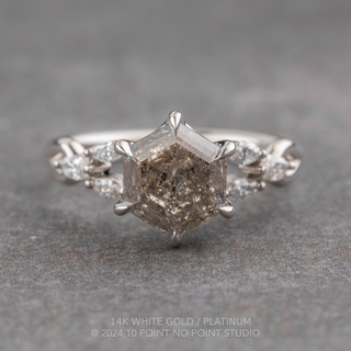 2.04 Carat Salt and Pepper Hexagon Diamond Engagement Ring, Winona Setting