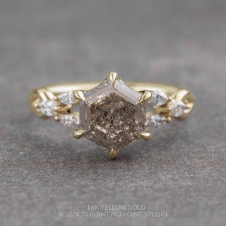 2.04 Carat Salt and Pepper Hexagon Diamond Engagement Ring, Winona Setting