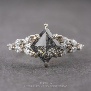 1.62 Carat Black Salt and Pepper Lozenge Diamond Engagement Ring, Winnie Setting, Point No Point Studio. Available in a variety of metal types. Eco-friendly, Recycled Metals, Conflict Free.