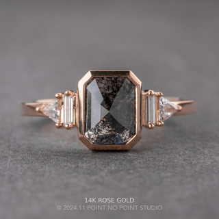 1.43 Carat Black Emerald Shaped Diamond Engagement Ring, Bezel Beatrice Setting