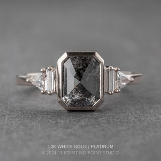 1.43 Carat Black Emerald Shaped Diamond Engagement Ring, Bezel Beatrice Setting