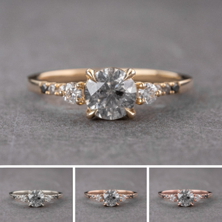1.19 Carat Salt and Pepper Round Diamond Engagement Ring, Ombre Eliza Setting, Point No Point Studio. Available in a variety of metal types. Eco-friendly, Recycled Metals, Conflict Free.