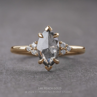 .98 Carat Salt and Pepper Marquise Diamond Engagement Ring, Quinn Setting, Point No Point Studio. Available in a variety of metal types. Eco-friendly, Recycled Metals, Conflict Free.