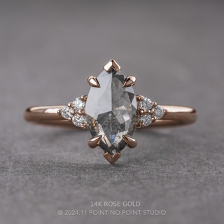.98 Carat Salt and Pepper Marquise Diamond Engagement Ring, Quinn Setting, Point No Point Studio. Available in a variety of metal types. Eco-friendly, Recycled Metals, Conflict Free.